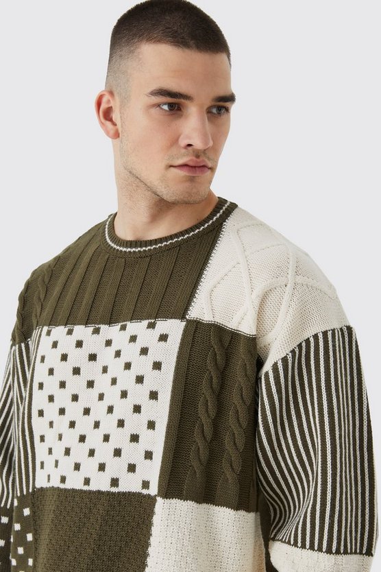 Tall kastiger Oversize Zopfmuster-Pullover