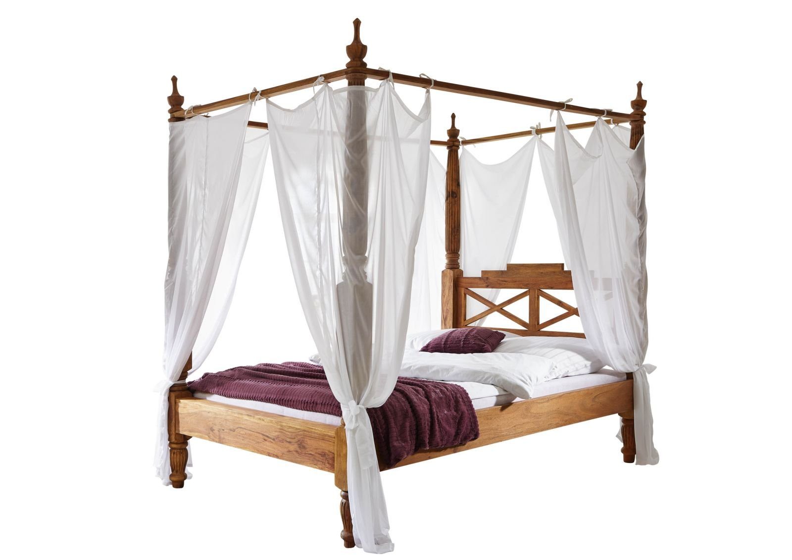 Massivmoebel24 Himmelbett Himmelbett Sheesham 200x200x224 braun geölt NATURE BROWN #533