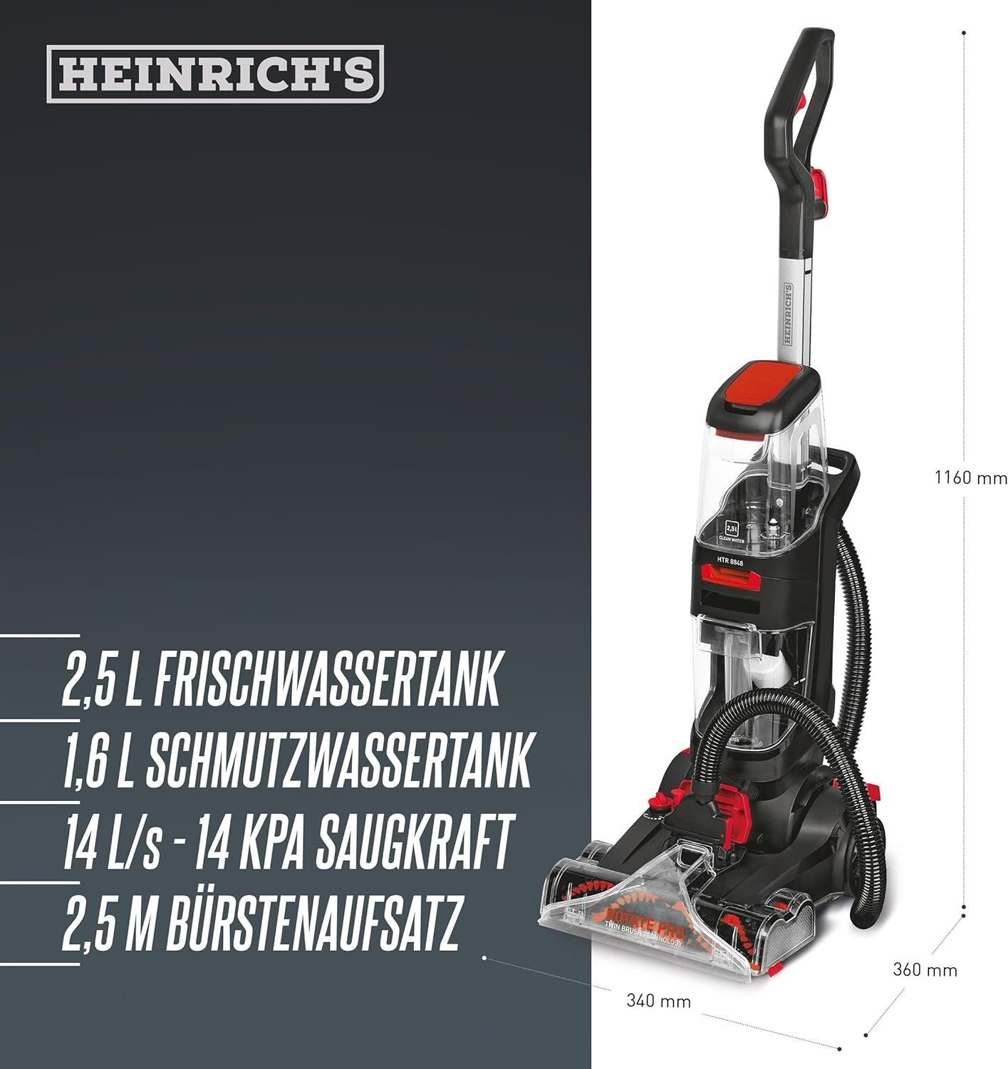 Heinrich´s Teppichreinigungsgerät HTR 8848, 800,00 W, beutellos, Teppichreinigungsmaschine, Waschsauger