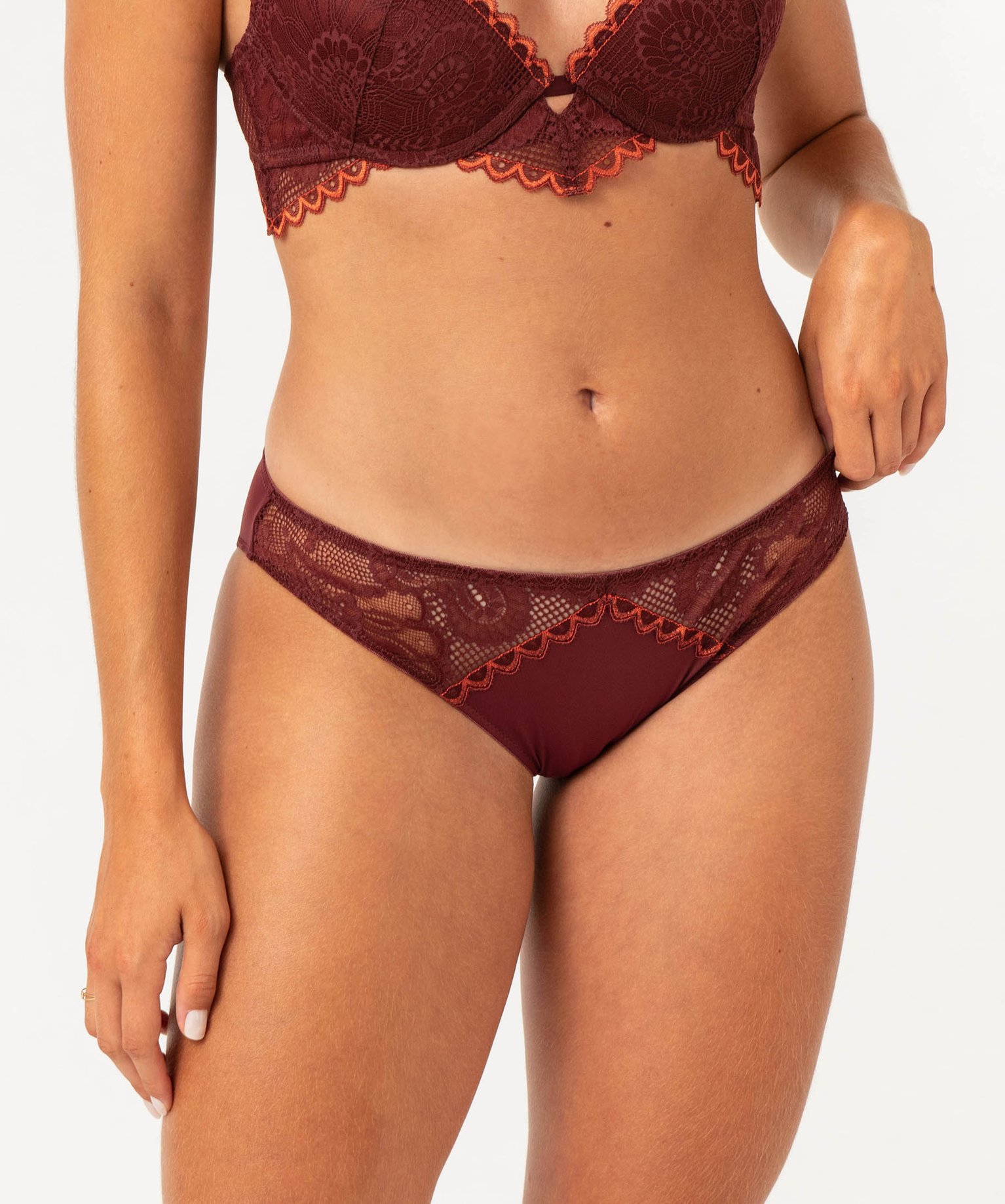Culotte en microfibre et dentelle femme marron | GEMO