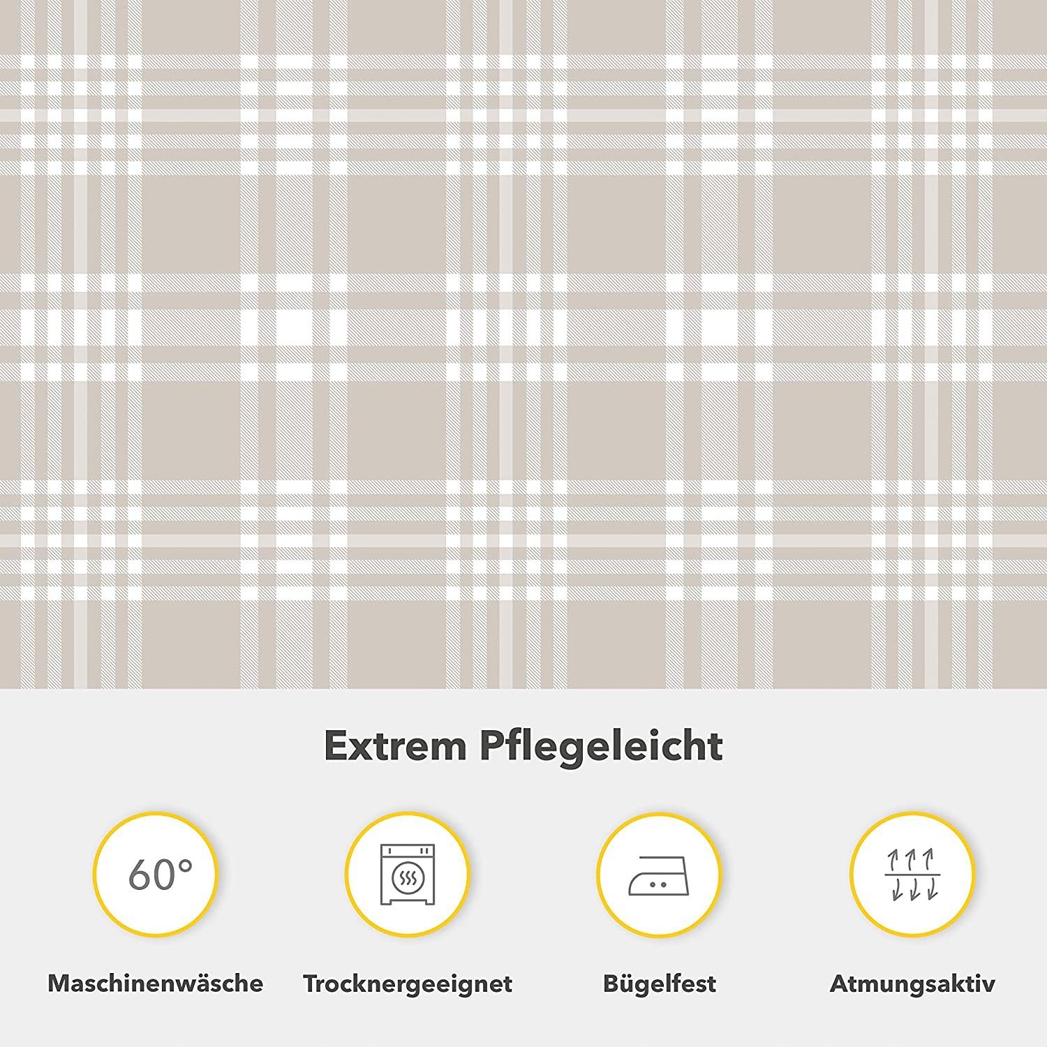 Bettwäsche Biber 135x200 cm oder 155x220 cm, beige, grau oder blau kariert, Träumschön, Biber, 2 teilig, mit Reißverschluss, 100% Baumwolle, kuschelig warm im Winter