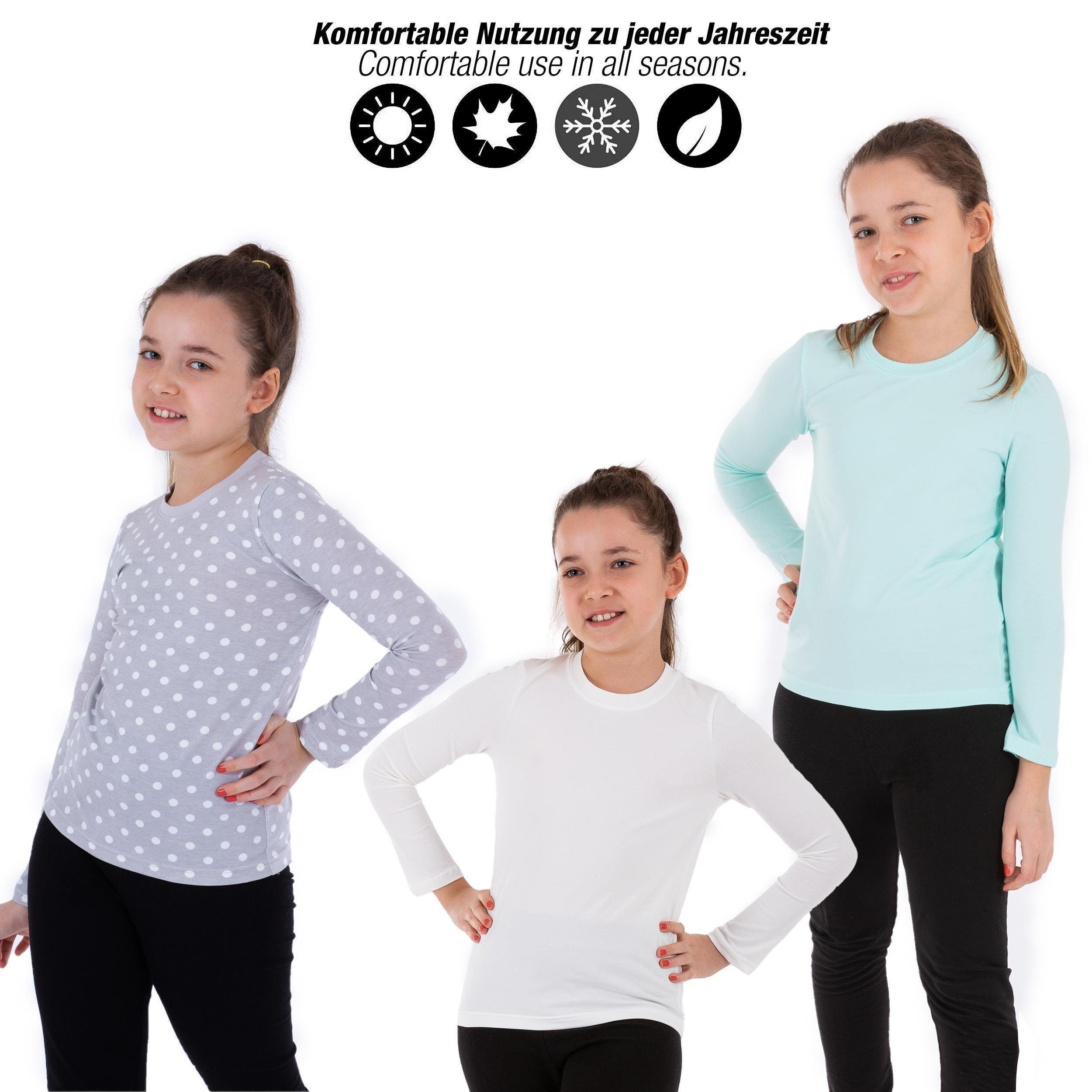 LOREZA Unterhemd 3er Pack Kinder Mädchen Langarmshirts Unterhemden Body Shirt (Set, 3-St)