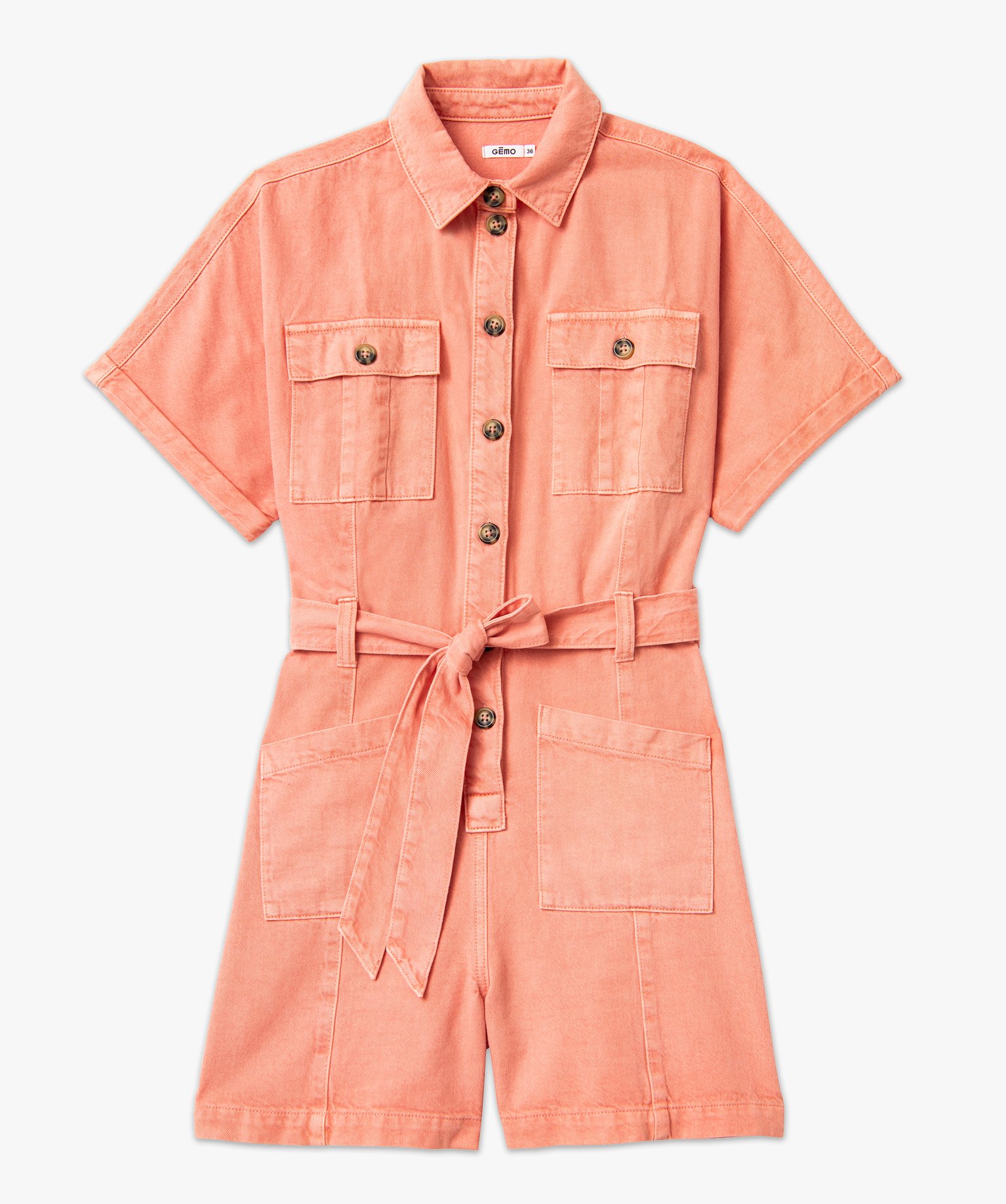 Combishort en toile denim à manches courtes femme orange | GEMO