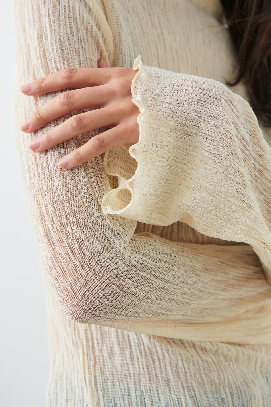 Plissé flare sleeve top