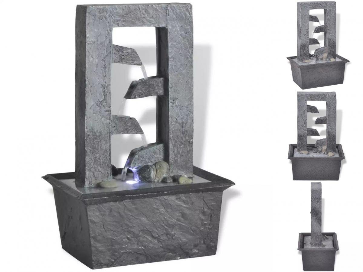 vidaXL Gartenbrunnen Zimmerbrunnen mit LED-Licht Polyresin