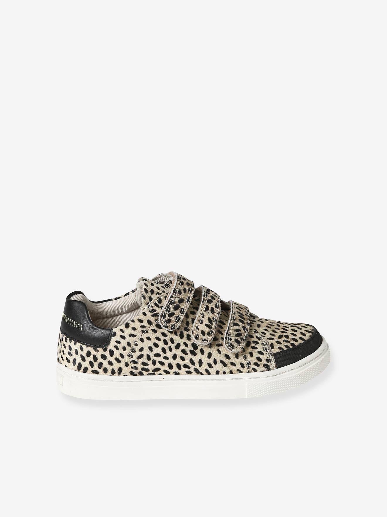 Baskets scratchées en cuir fantaisie fille beige imprimé
