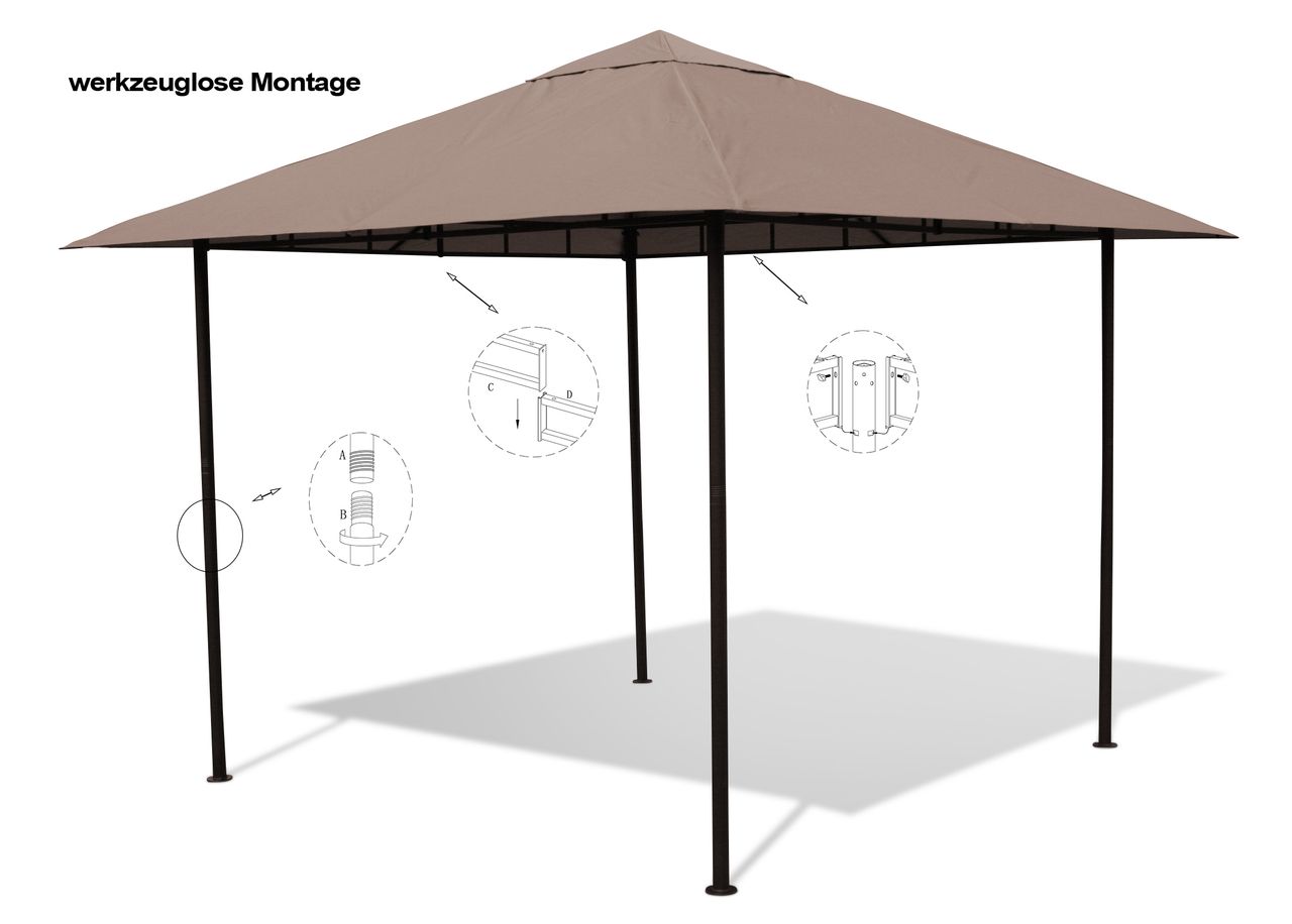 Grasekamp Antikpavillon Amalfi Flex 3 x 3 m Taupe Gartenpavillon Partyzelt
