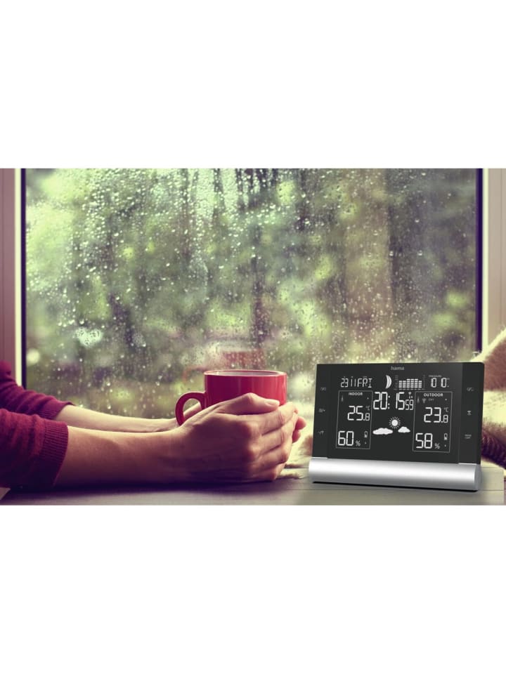 Hama Multifunktionale Black Line Plus Wetterstation mit Alarmfunktion in Schwarz günstig kaufen onesize
