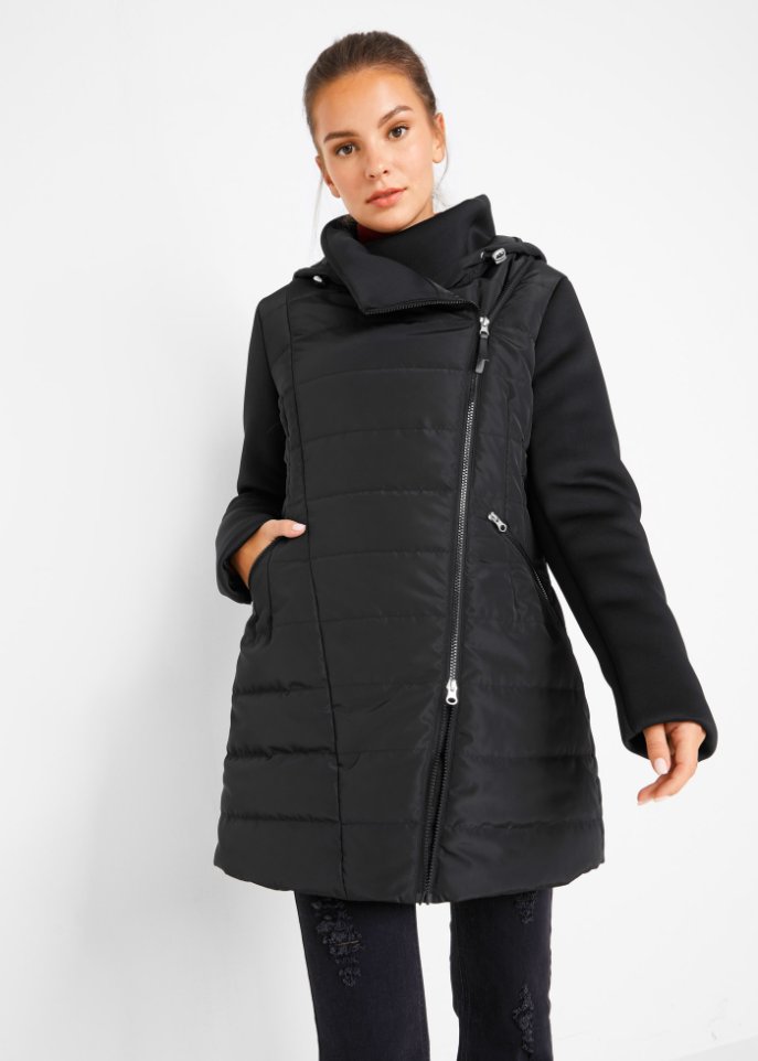 Jacke mit breitem Kragen und Kapuze
