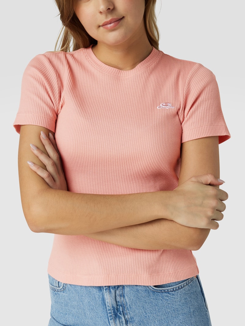 T-Shirt in Ripp-Optik in koralle