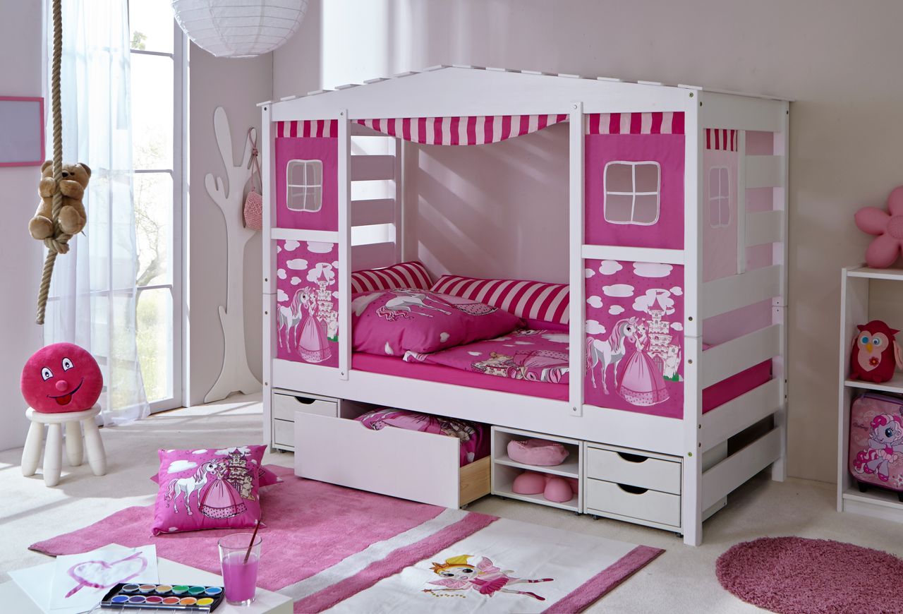 Ticaa Hausbett Rosa Var 3 - mit Funktionsschubkasten -