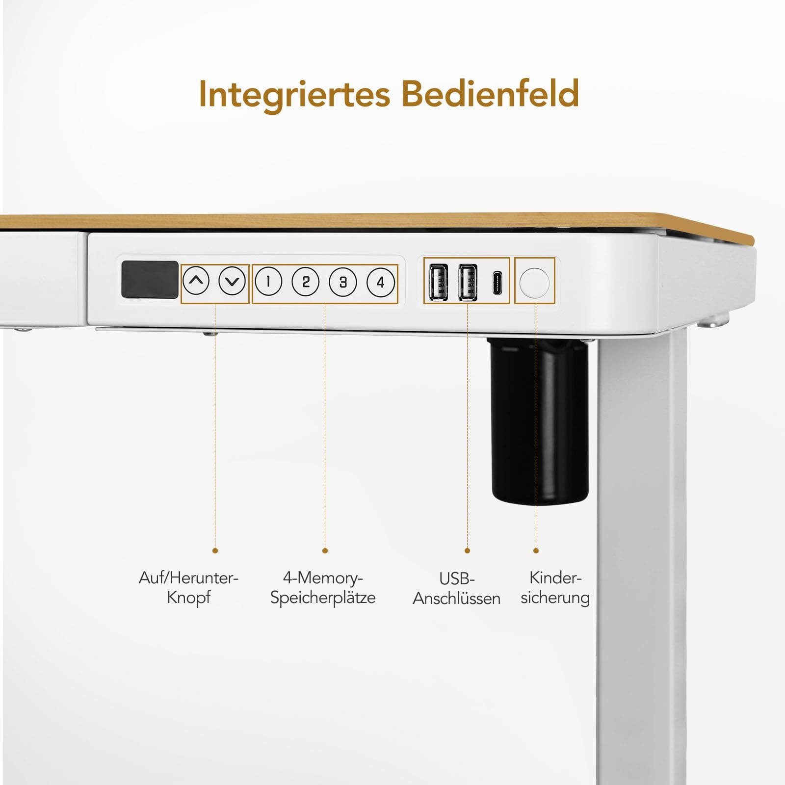 FLEXISPOT Schreibtisch Comhar Höhenverstellbarer Schreibtisch (MDF, 120 x 60cm), mit Touch Funktion & USB, Kindersicherung-System