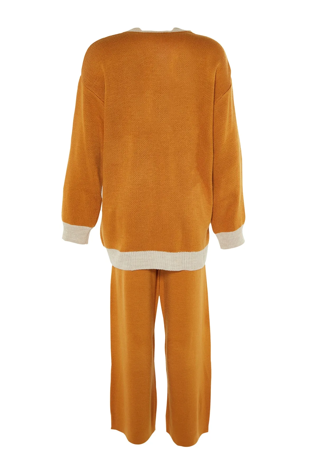 Trendyol Modest  Senfgelbes Strickset mit Strickjacke und Hose mit Streifendetail TCTAW22AU0156
