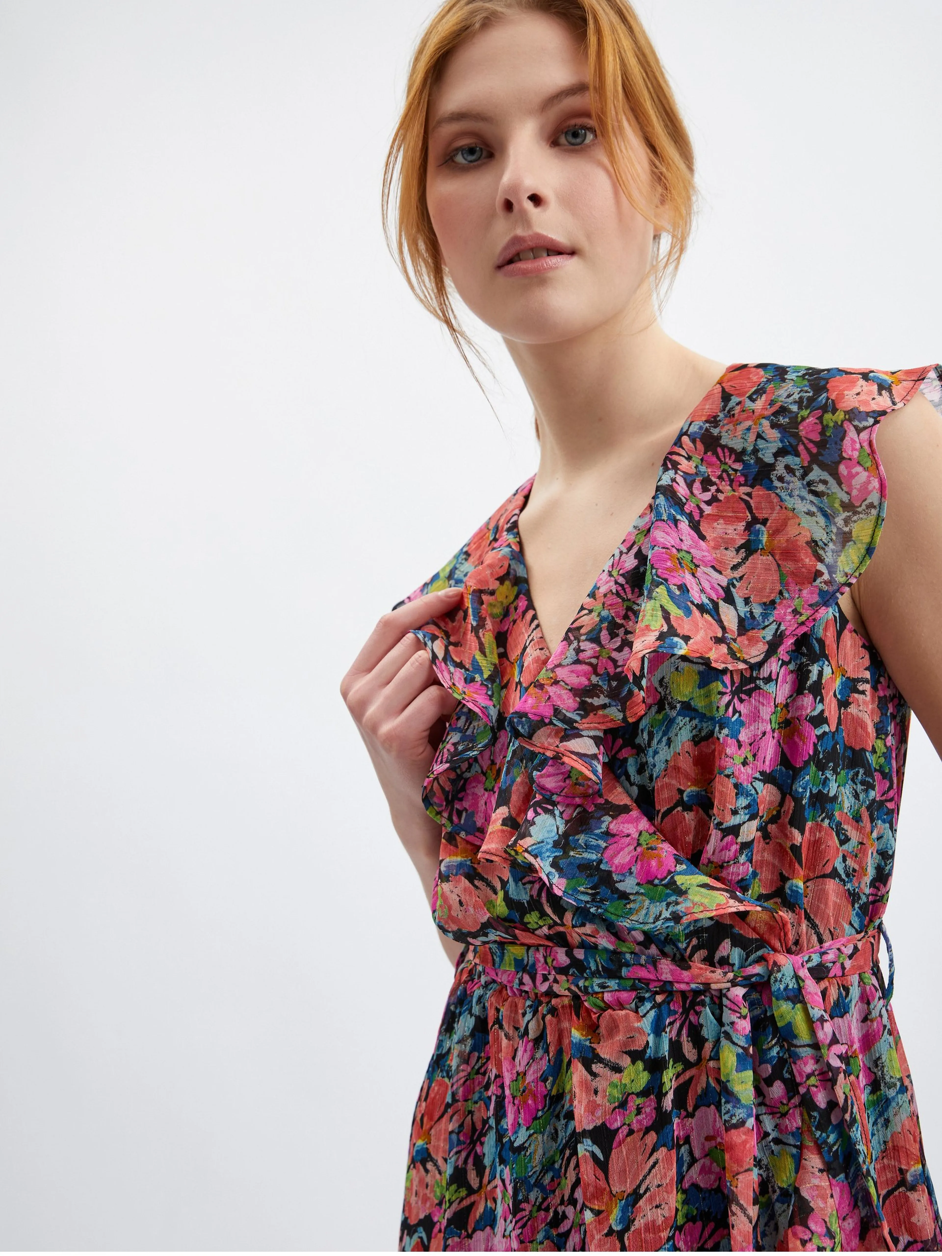 Rot-schwarzes Damen-Blumenkleid ORSAY