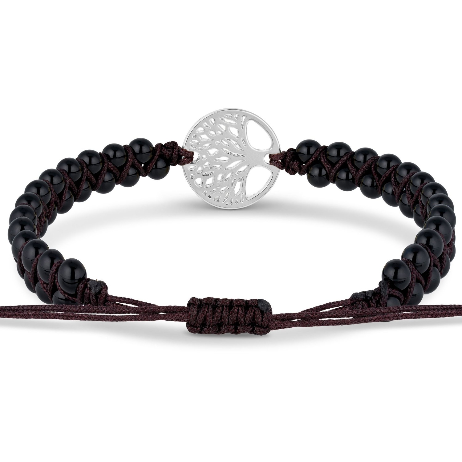 Yoga Armband - Onyx Edelstein Perlen Schwarz mit Lebensbaum Anhänger