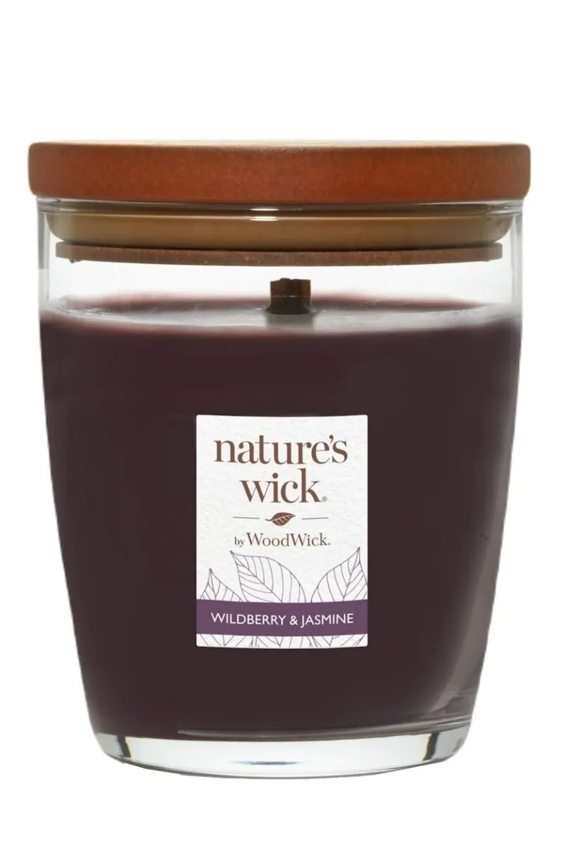 Woodwick Wildberry & Jasmine vidutinio dydžio kvapioji žvakė