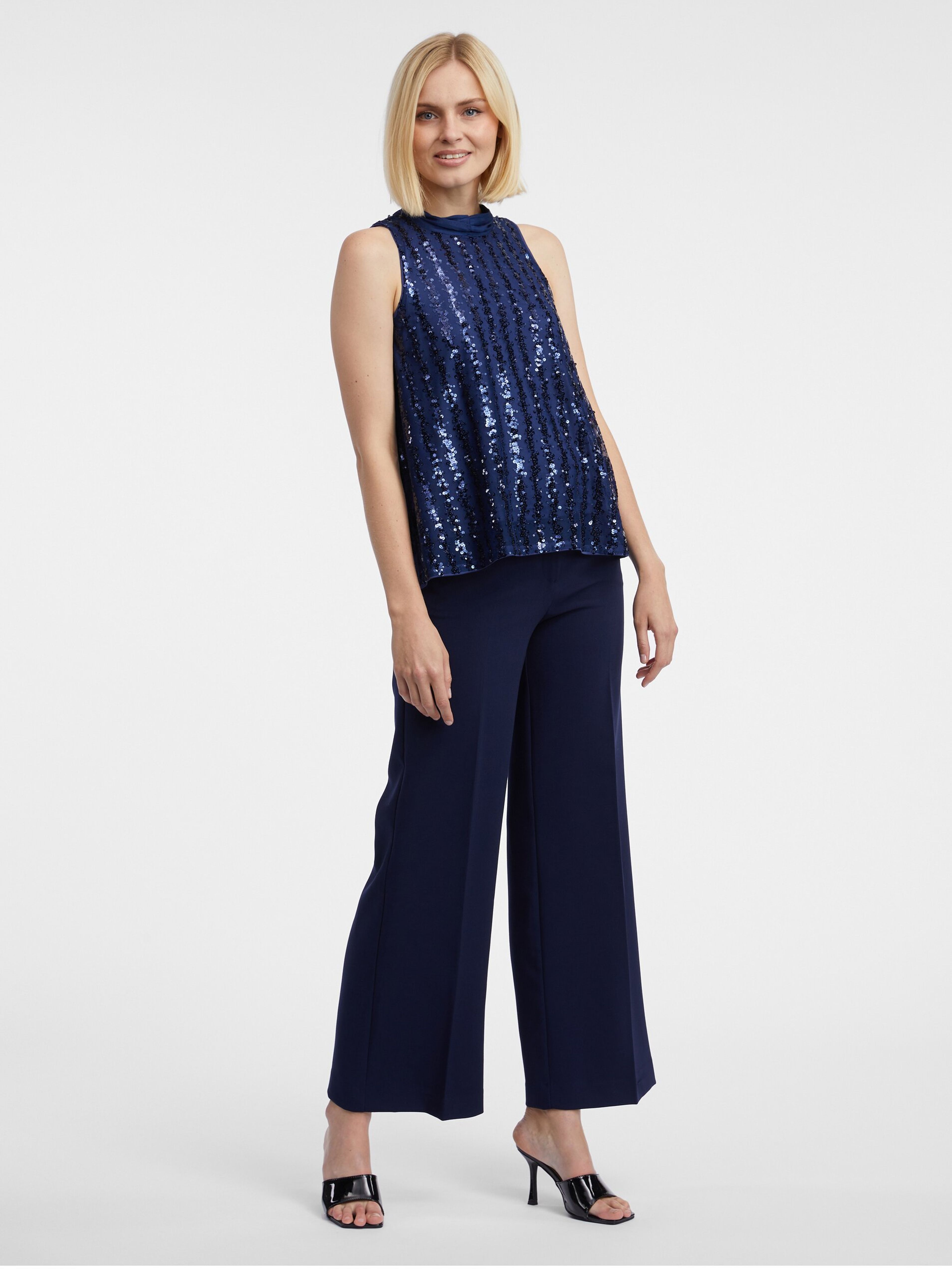 Dunkelblaue Damenbluse mit Pailletten ORSAY