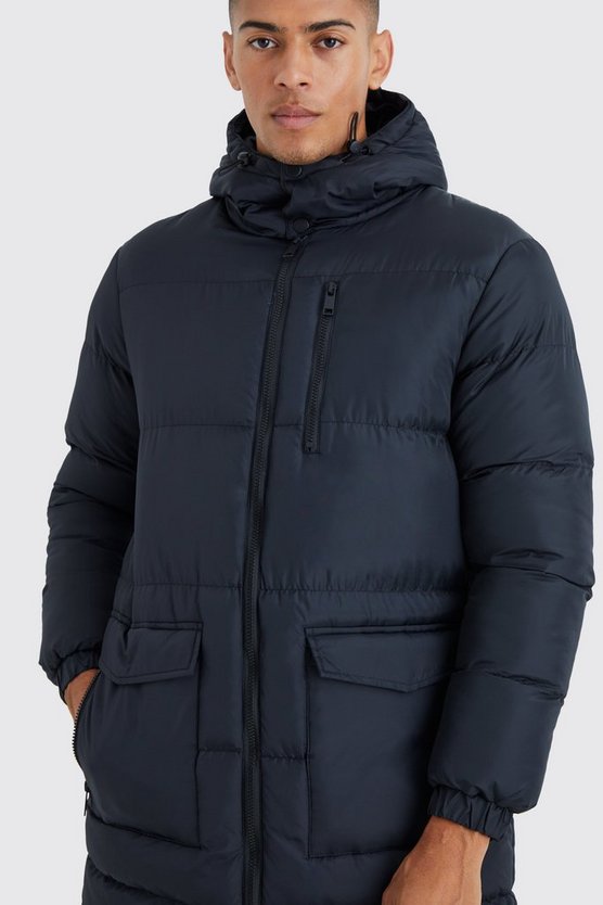 Lange Steppjacke mit Taschen