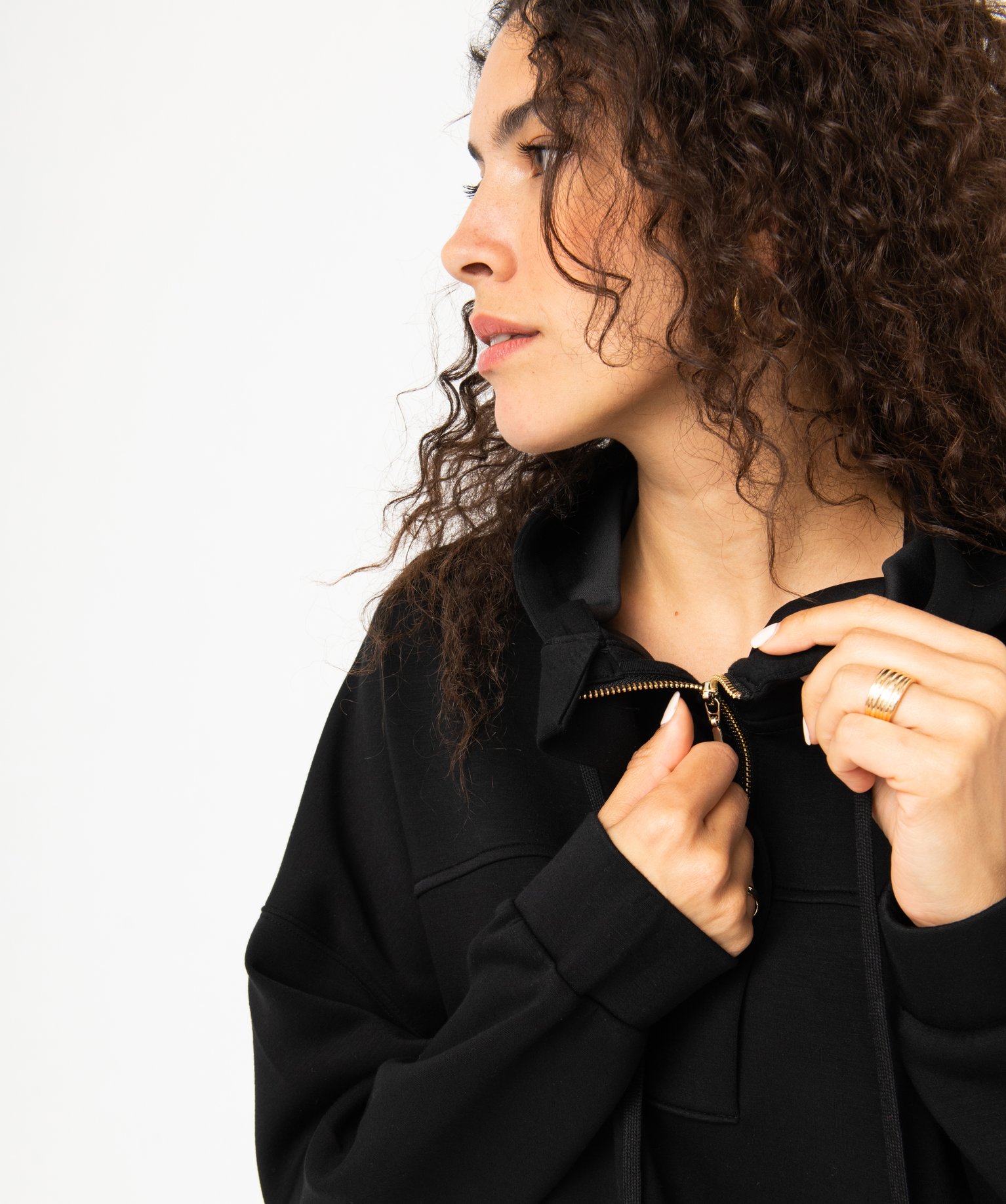 Sweat à capuche oversize avec col zippé femme noir | GEMO