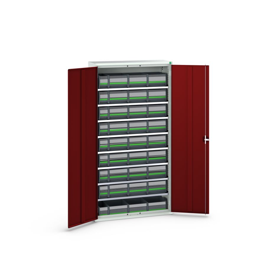 Dulap de depozitare Bott 16926505.24 Verso cu 8 rafturi și 36 de cutii BottBox RAL 3004