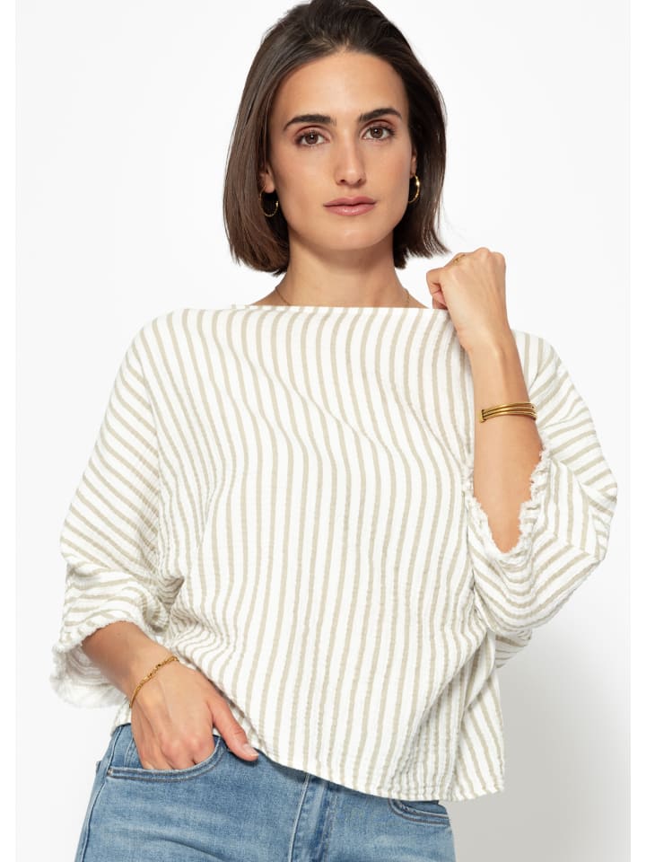 SASSYCLASSY Gestreiftes Oversize Musselin Shirt in Offwhite günstig kaufen