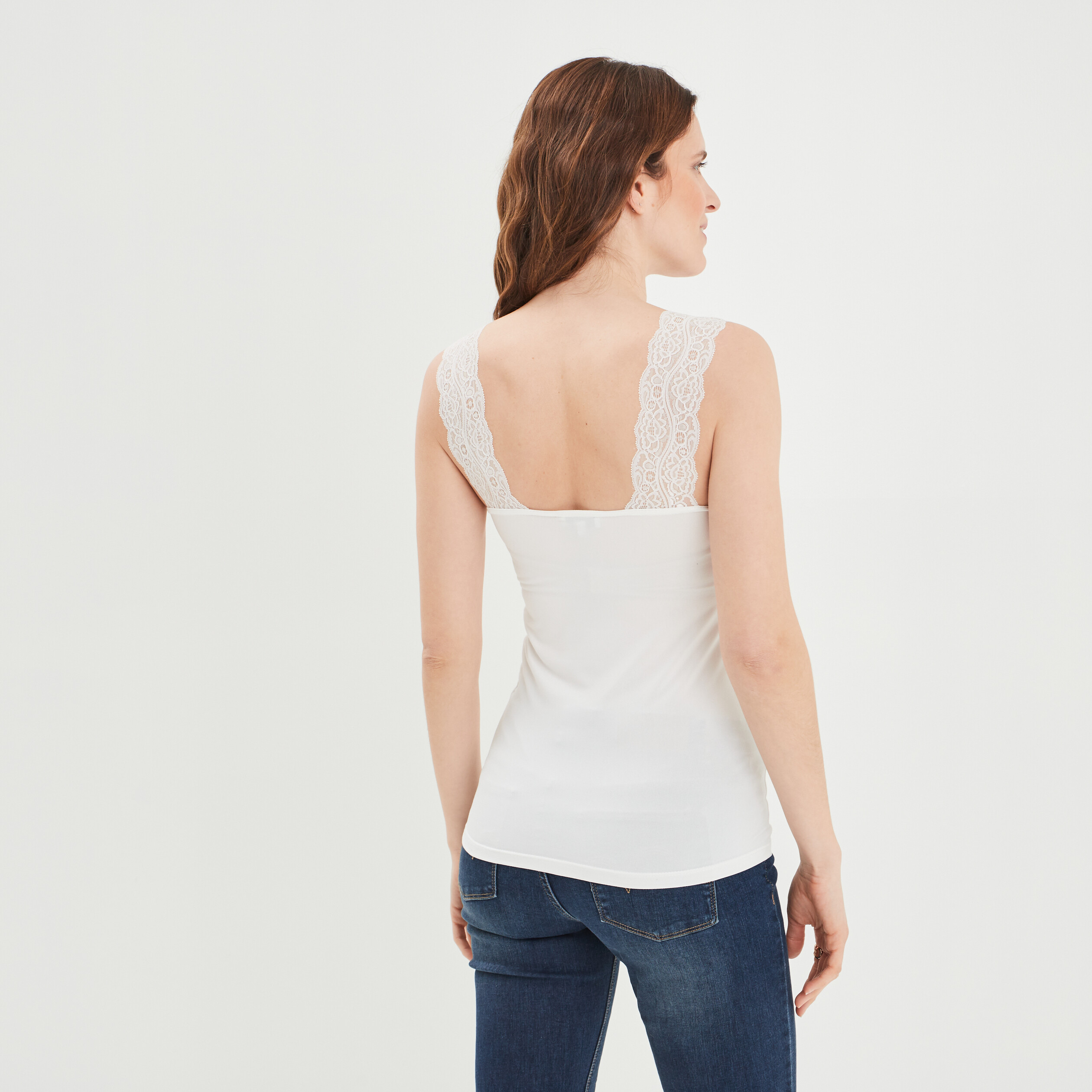 Débardeur détail dentelle ajusté ecru femme | La Halle