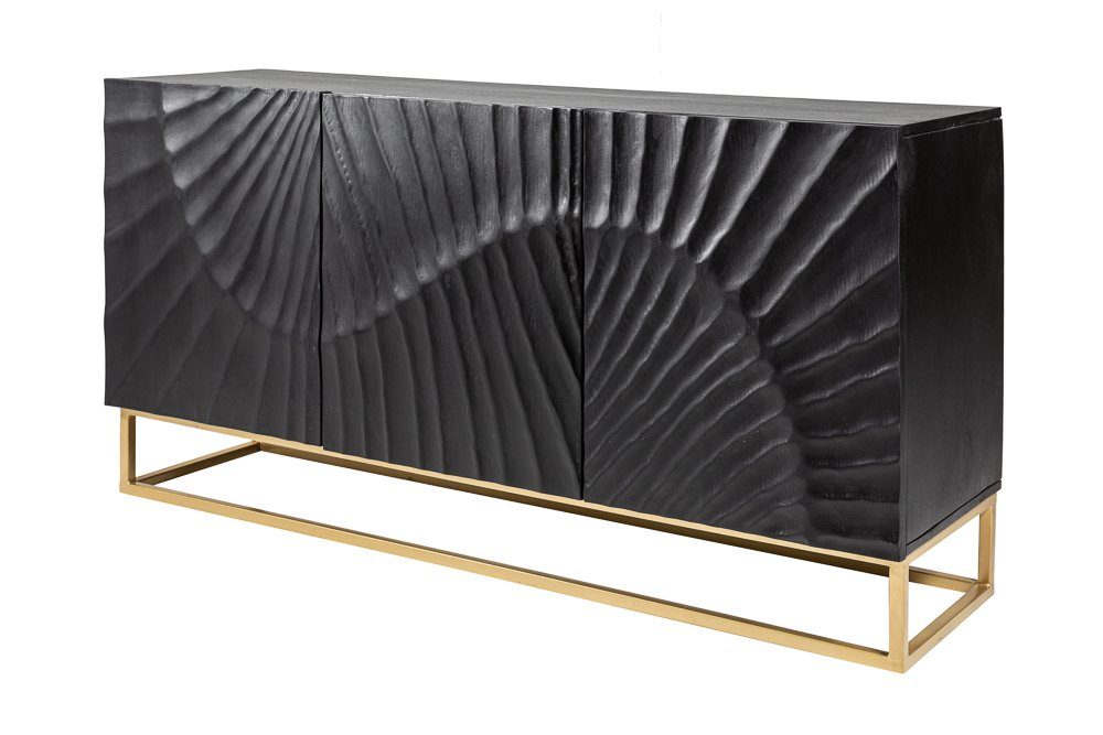 riess-ambiente Sideboard SCORPION 140cm schwarz / gold, Massivholz · Metall · Kommode · 3D Schnitzereien · Wohnzimmer