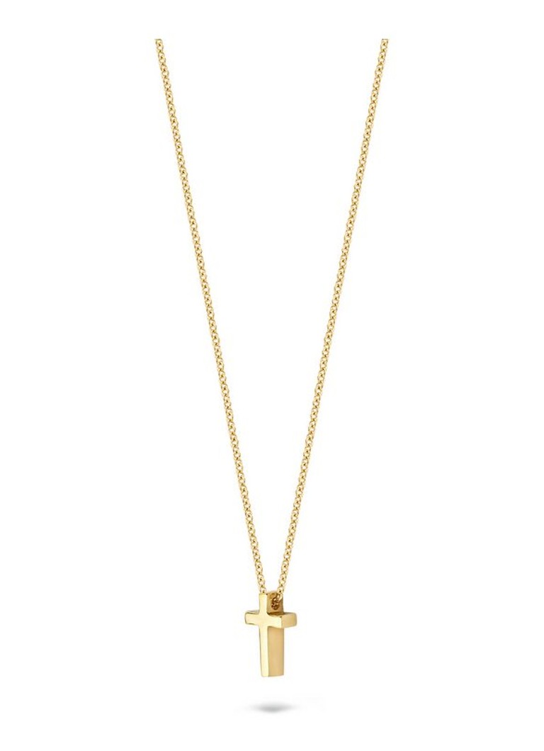 Collana rosa cipria in oro giallo 14 carati con ciondolo a croce 3091YGO