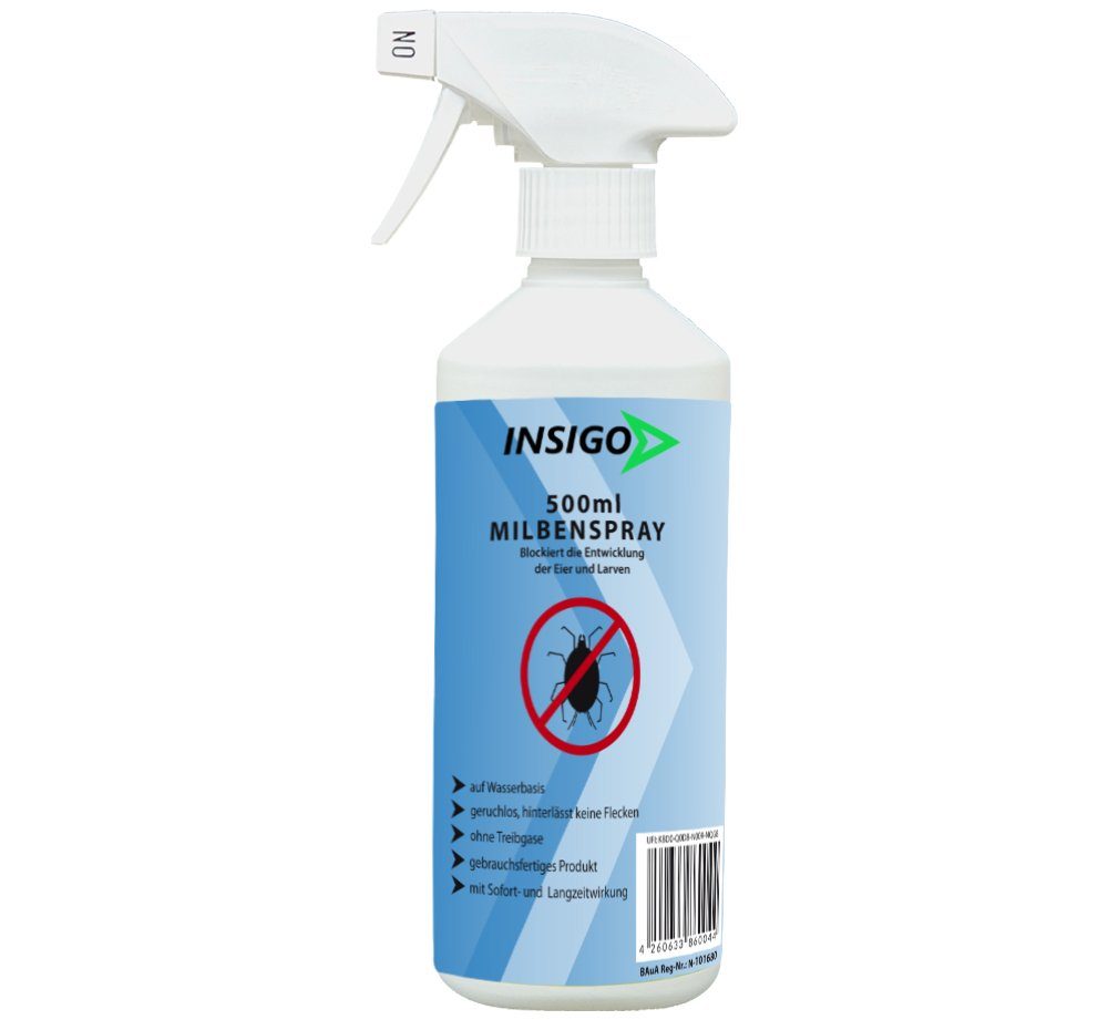 INSIGO Insektenspray Anti Milben-Spray Milben-Mittel Ungezieferspray, 1.5 l, auf Wasserbasis, geruchsarm, brennt / ätzt nicht, mit Langzeitwirkung