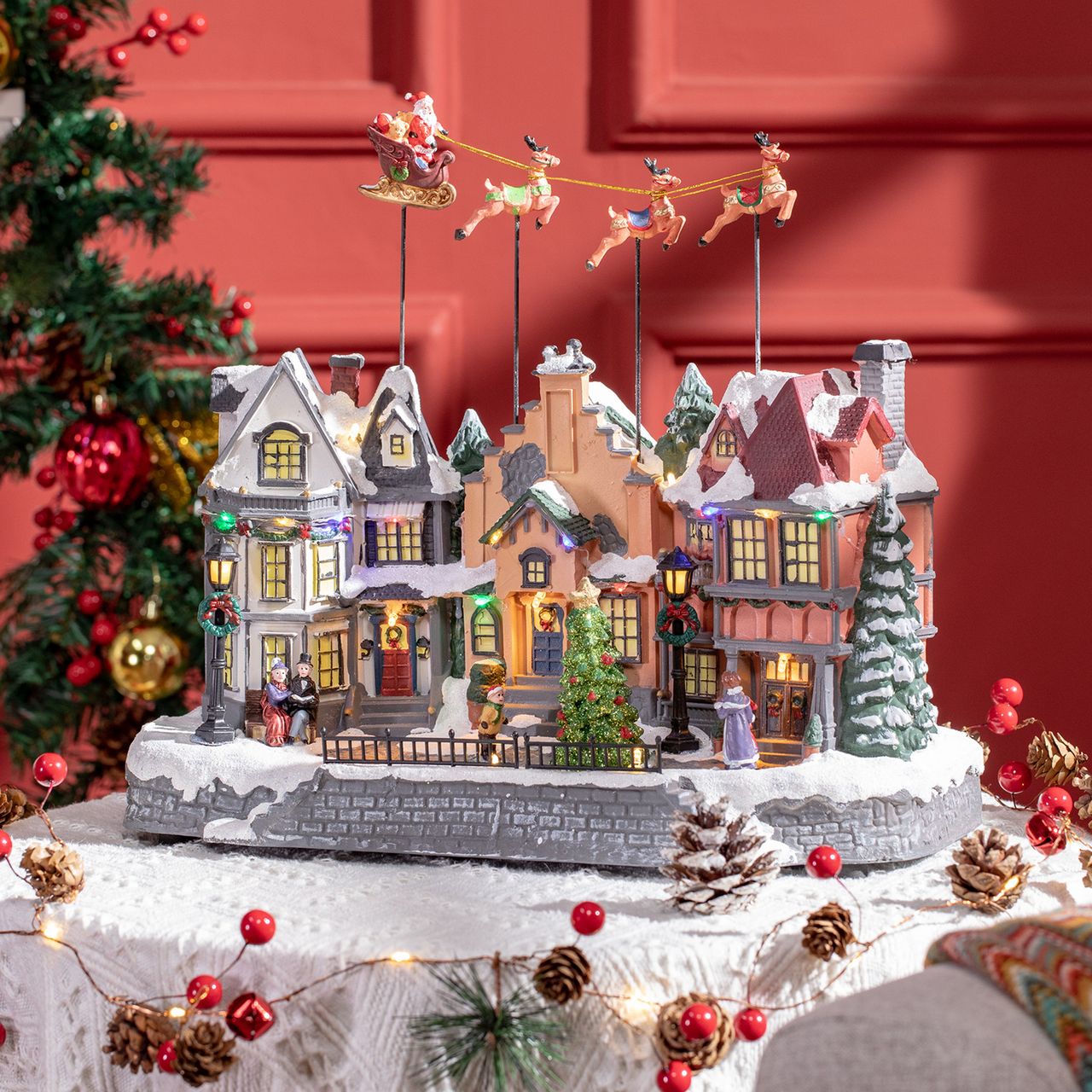 HOMCOM Weihnachtsdorf Weihnachtsdeko mit LED Winterlandschaft Tischdeko