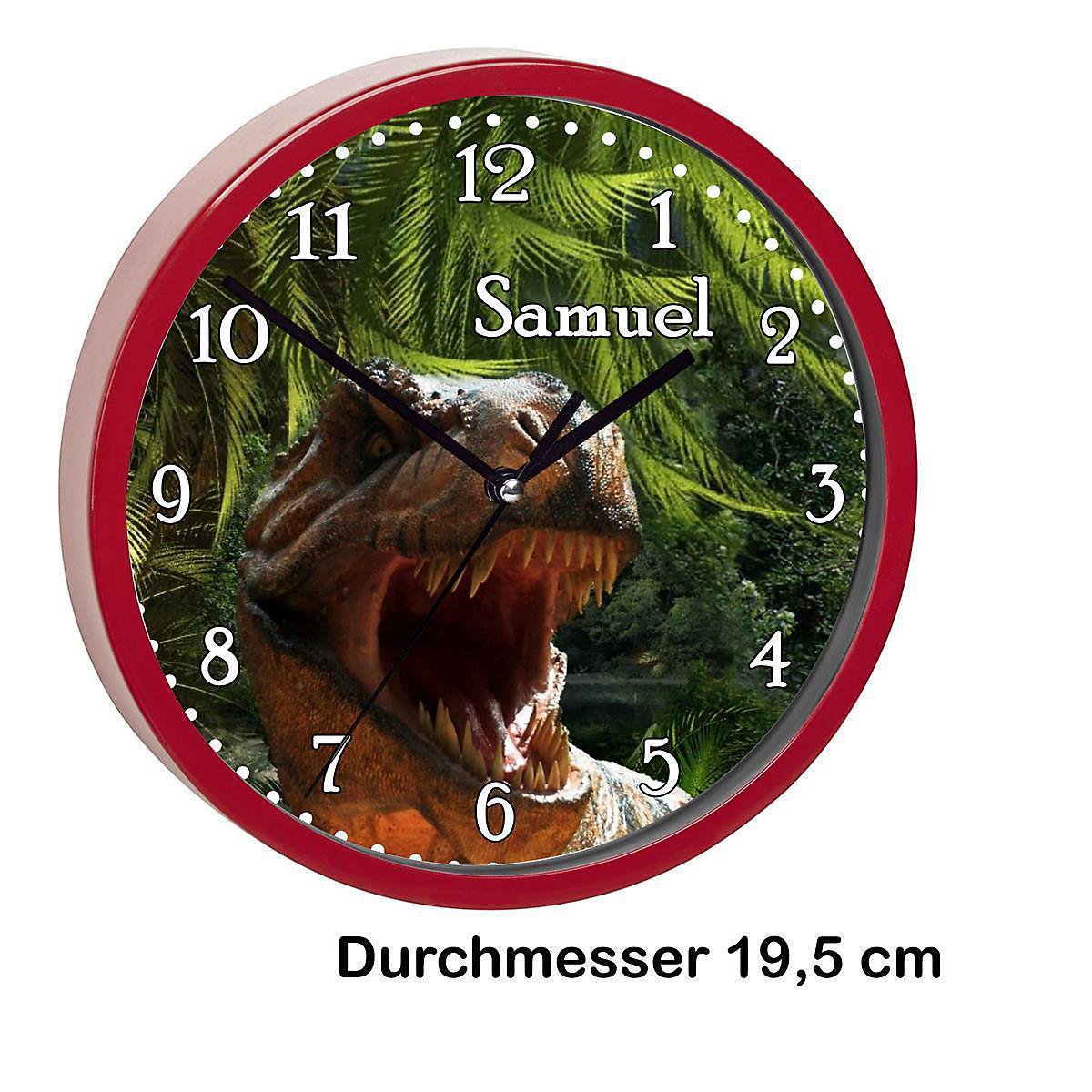 Kinder Wanduhr personalisiert mit Name T-Rex