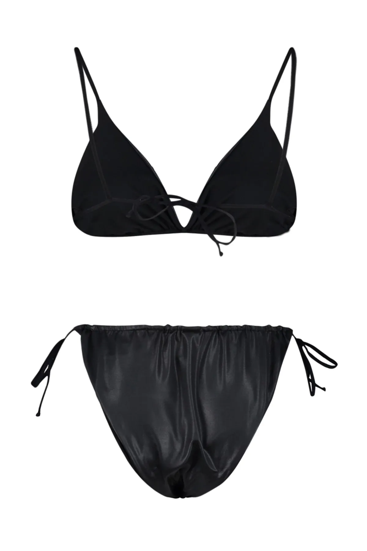Trendyol Collection  Schwarzes Triangle-Tunnel-Bikini-Set mit normaler Beinlänge und glänzendem Lack-Print TBESS23BT00021