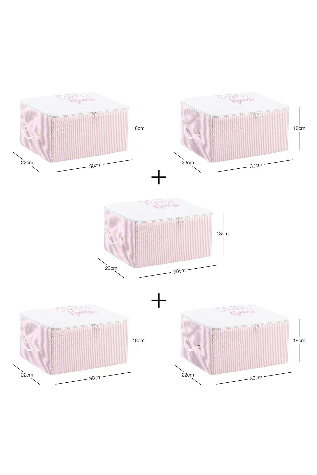 Ocean Home Textile  5 Stück kleine, rosa gestreifte Bettgestelle, Koffer-Organizer, Aufbewahrungstasche, 30 x 22 x 18