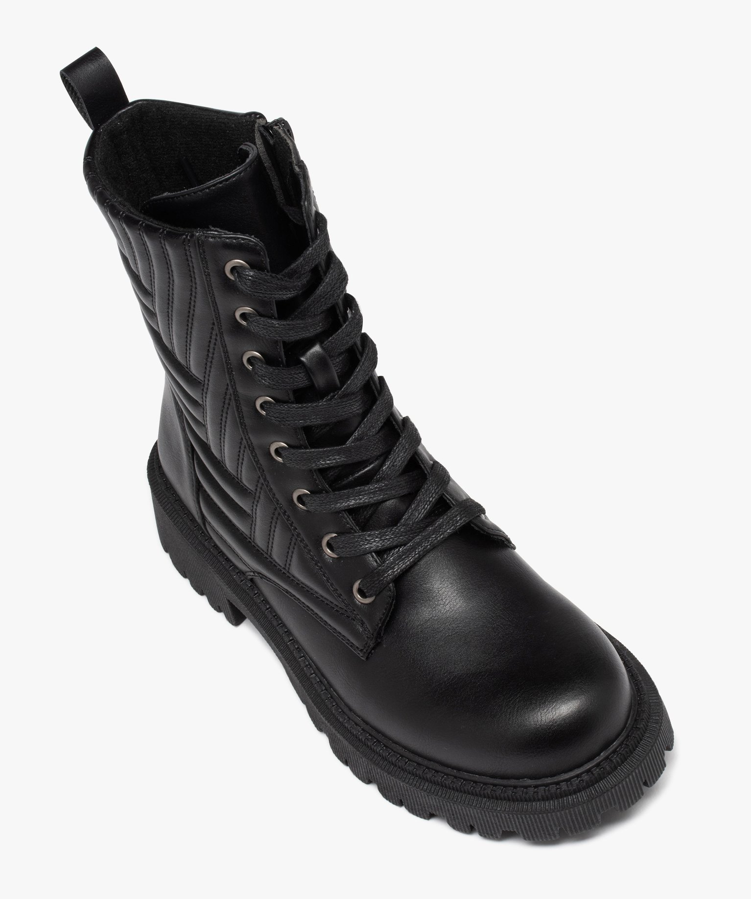 Boots motardes à tige matelassée et grosse semelle cranté... noir | GEMO