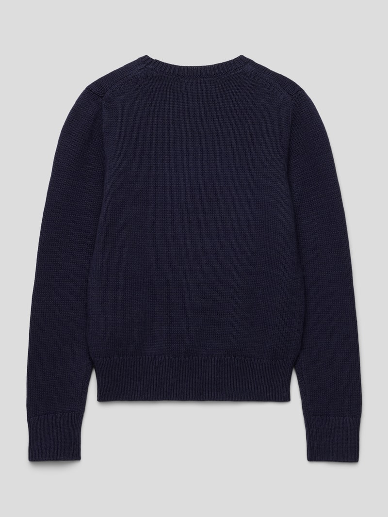 Strickpullover mti Motiv-Stitching Modell 'BEAR' in marineblau