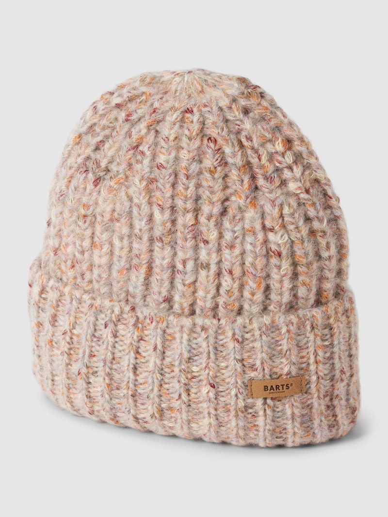 Strickmütze mit Label-Patch Modell 'Joye' in haselnuss braun