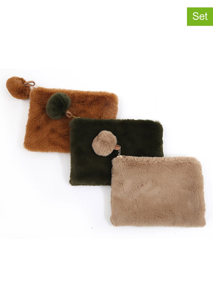 SiL Interiors 3er-Set: Kosmetiktasche in Hellbraun/ Dunkelgrün/ Beige - (B)23 x (H)16 cm günstig kaufen onesize