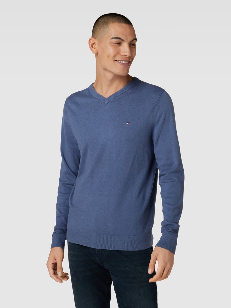 Strickpullover mit V-Ausschnitt Modell 'PIMA' in jeans