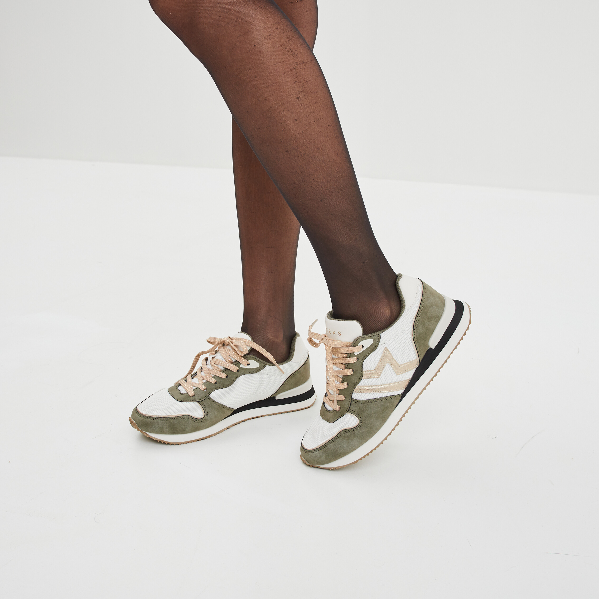Baskets bi-matière à lacets Creeks vert kaki femme | La Halle