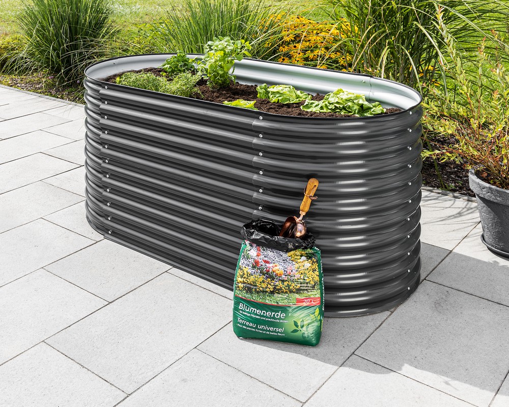 Powertec Garden Stahl Oval Hochbeet - Anthrazit