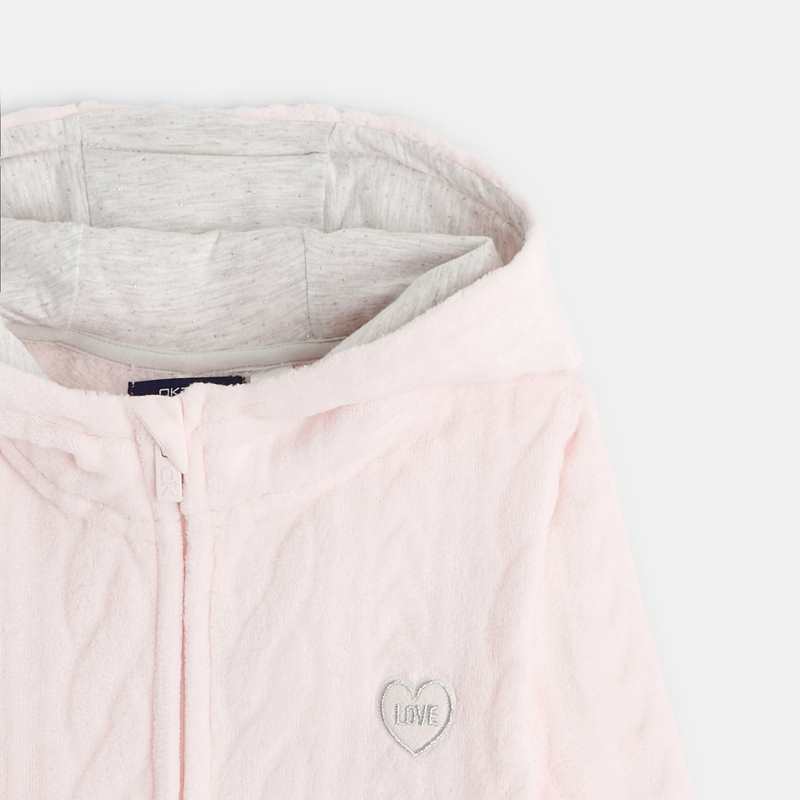 Combi-pyjama en velours polaire rose fille