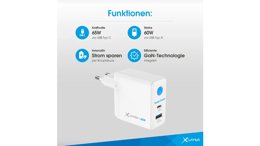 XLayer 65W Power Saver duales Ladegerät mit Strom-Stopp-Funktion White