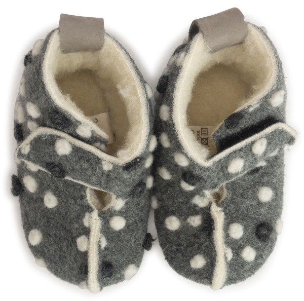 OmaKing ~ Kinder Hausschuh Wolle ~ Grey with Dots