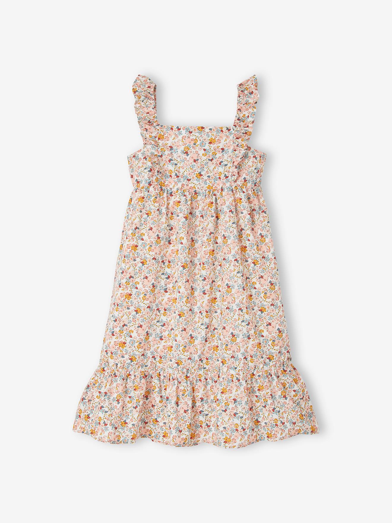 Vertbaudet Mädchen Maxikleid, Volantträger - gelb bedruckt