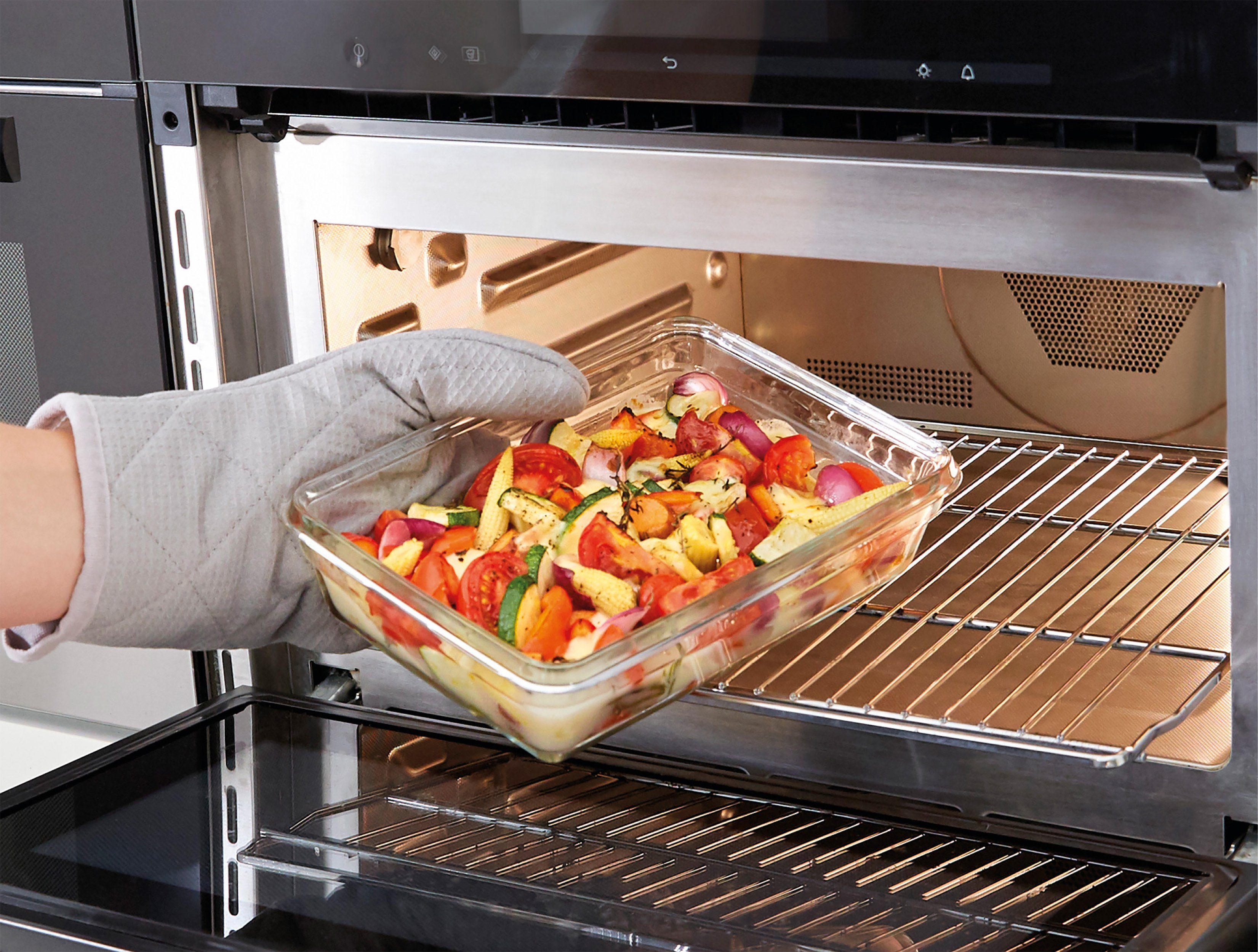 Emsa Frischhaltedose Clip & Close Glas, Glas, Kunststoff, (Set, 3-tlg), 0,45/0,8/2L, gefrier-, backofen-, mikrowellen- und spülmaschinenfest