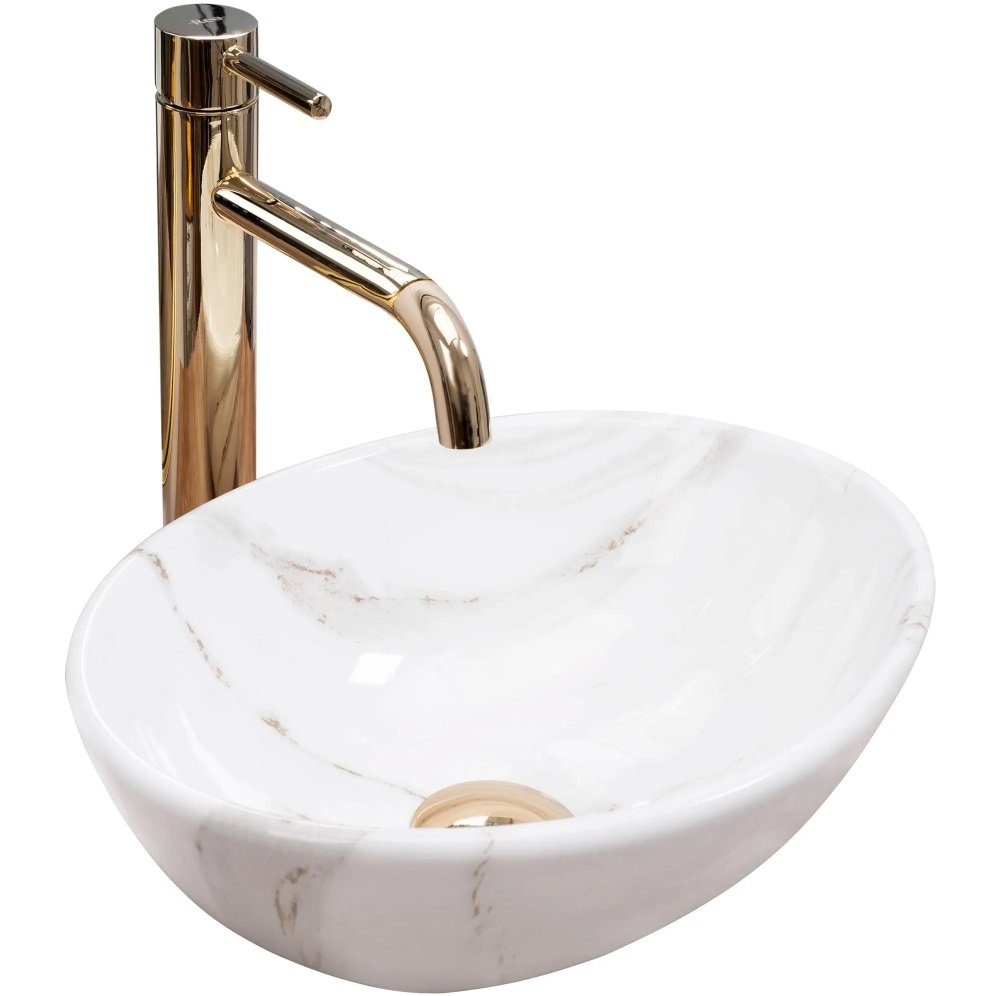 Badezimmer Rea Aufsatzwaschbecken Waschbecken Marmor Optik Gäste WC / Gäste Bad Sofia Mini 35x26cm