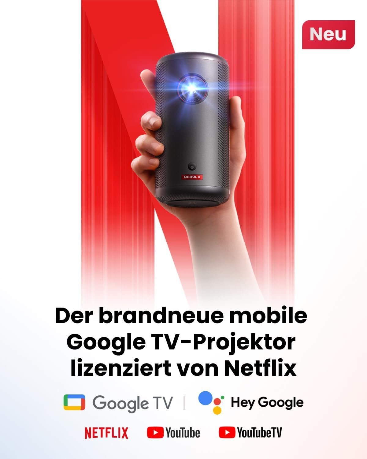 Nebula Capsule3 Mini,Smart WLAN, Portabler Projektor (200 lm, 1080p px, mit GTV Netflix Vorinstalliert Dolby Digital120-Zoll Bild,integrierter)