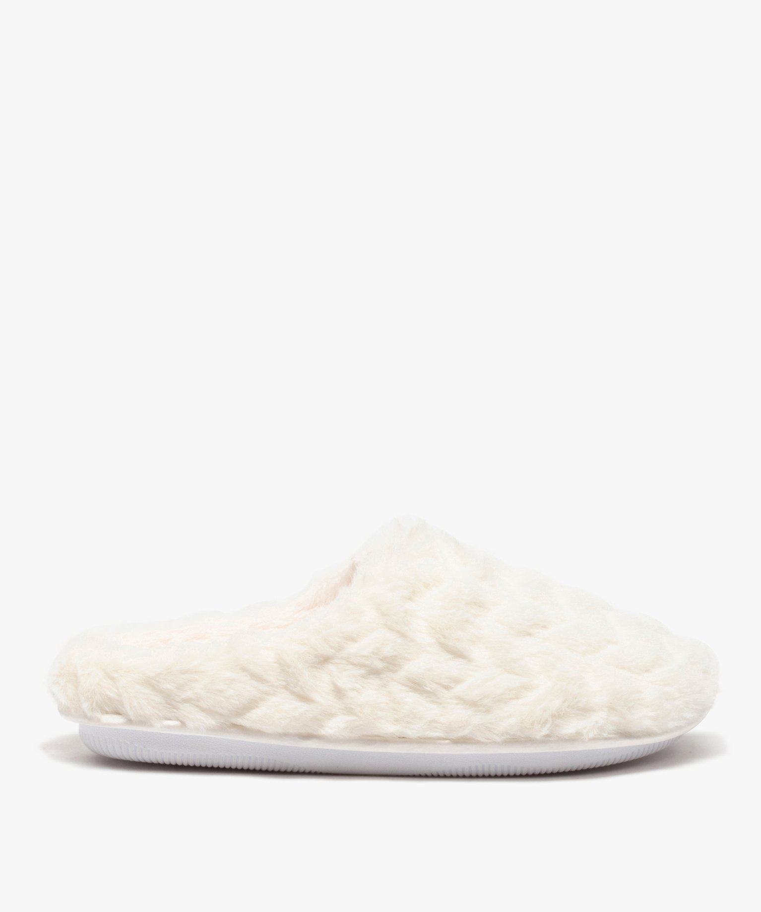 Chaussons femme mules plates unies imitation fourrure blanc | GEMO