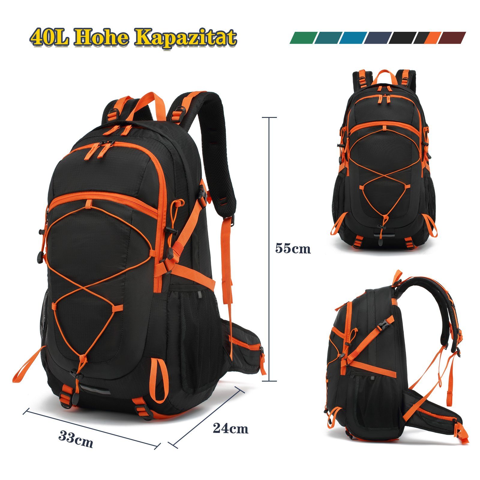 TAN.TOMI Fahrradrucksack 40L Wanderrucksack Trekkingrucksack Outdoor (Ausgestattet mit 1-Rucksack und 1-Regenabdeckung), mit Regenschutzhülle, Komressionsgurte für Trekkingstöcke, Schlafsack