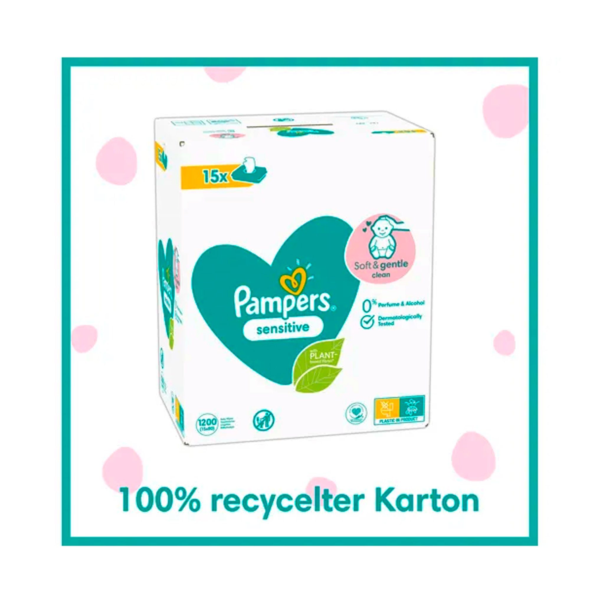 Pampers Feuchtetücher Pampers Feuchttücher sensitive (15x80 St) Feuchte Allzwecktücher (Vorteilspack mit 15x 80 Feuchttücher, [1200-St. Vorteilspack, 1.200 St)